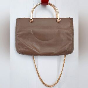 Vintage 60s Stylecraft Miami Taupe Leather Convertible Chain Strap Handle Bag